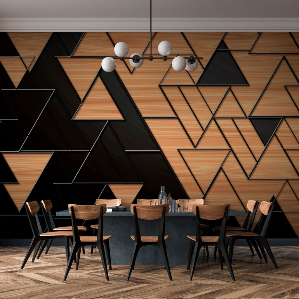Driehoeken in houtbruin, zwart — interieur 3