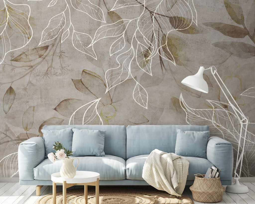 Witte bladlijnen op aardebruin — interieur 2