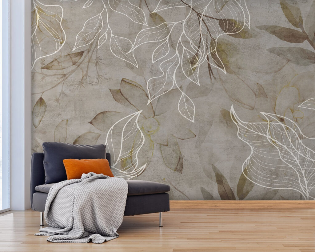Witte bladlijnen op aardebruin — interieur 3