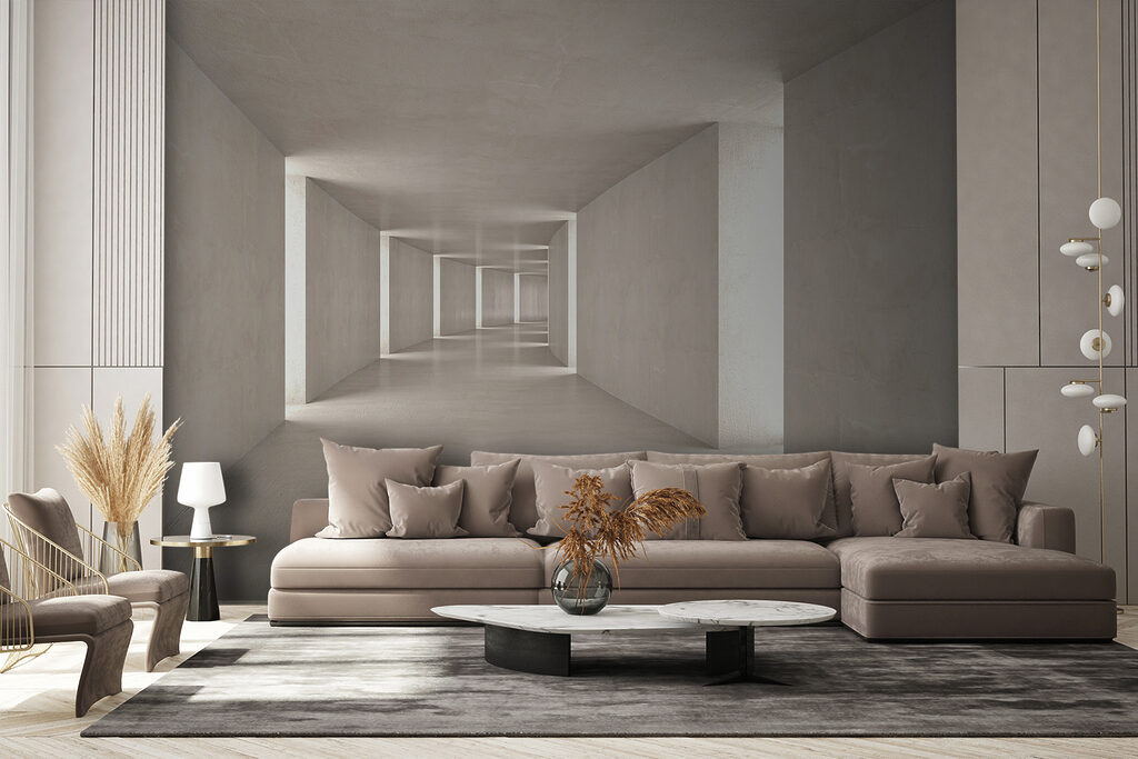 Grijze gang met lichtnis — interieur 4