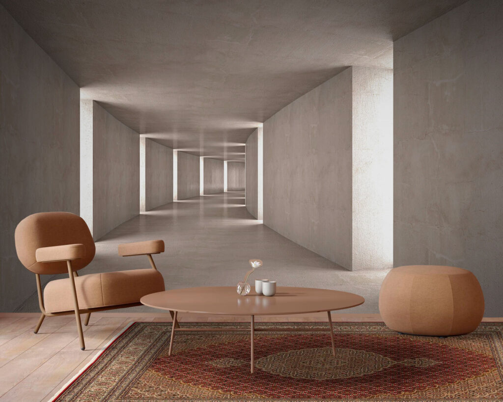 Grijze gang met lichtnis — interieur 1