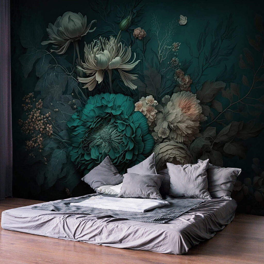 Turquoise pioen in schaduwboeket — interieur 4
