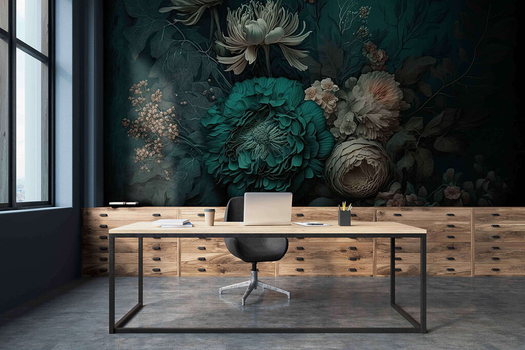 Turquoise pioen in schaduwboeket — interieur 5
