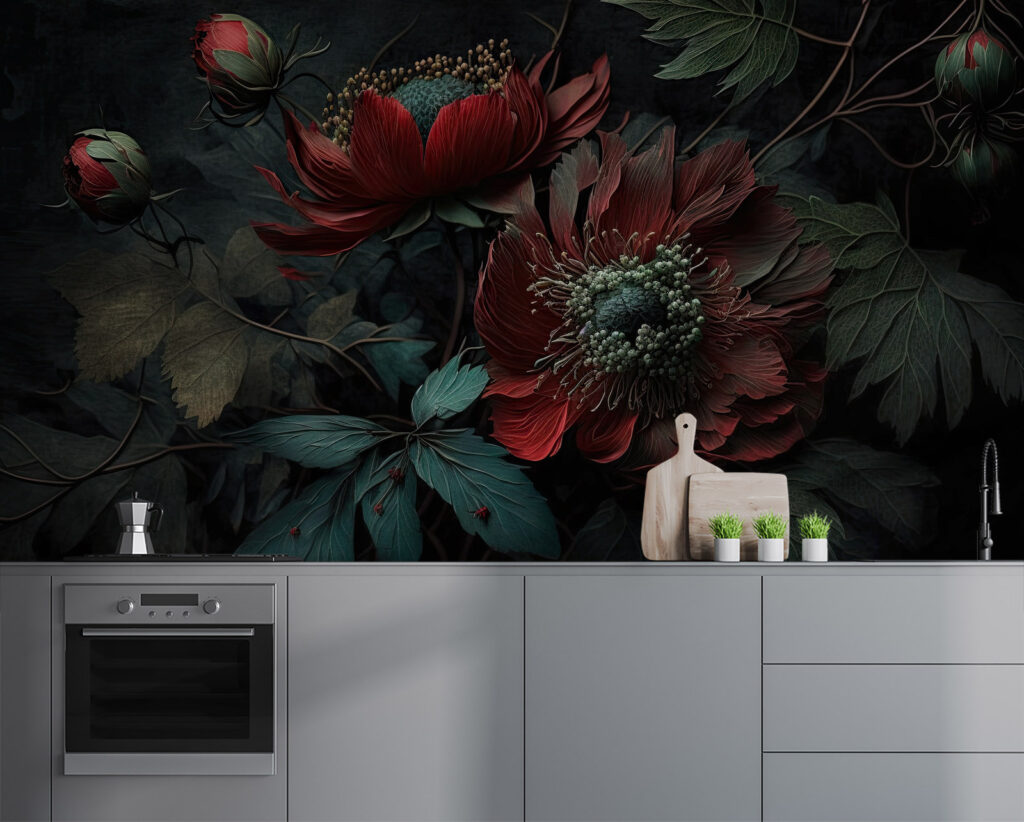 Donkere bloemen in een stemmige omgeving in een interieur