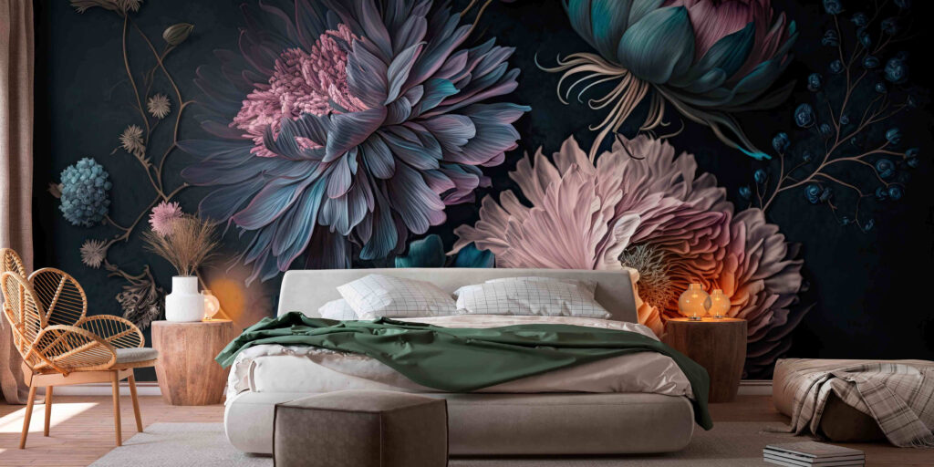 Roze bloei op donkerblauw — interieur 2
