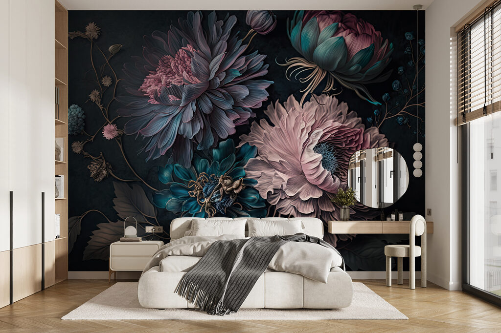 Roze bloei op donkerblauw — interieur 5