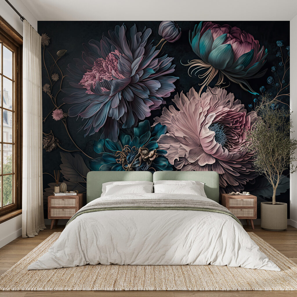 Roze bloei op donkerblauw — interieur 4