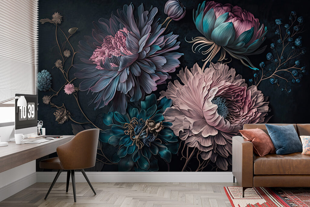 Roze bloei op donkerblauw — interieur 6
