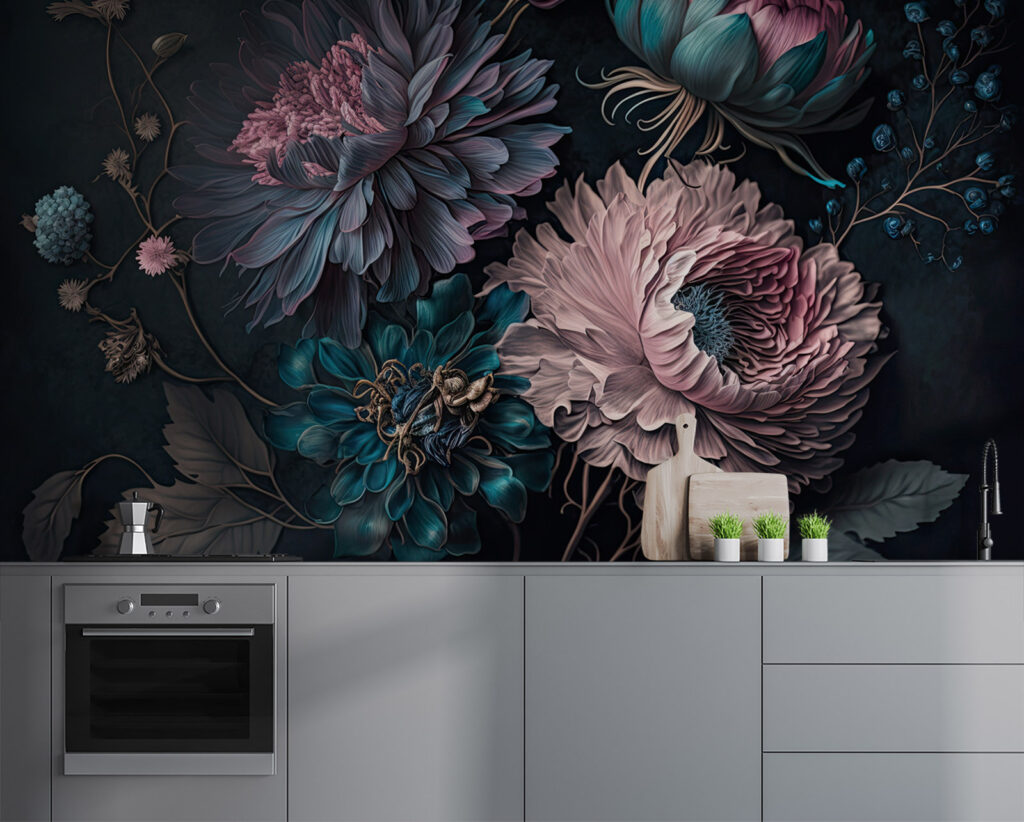 Roze bloei op donkerblauw — interieur 3