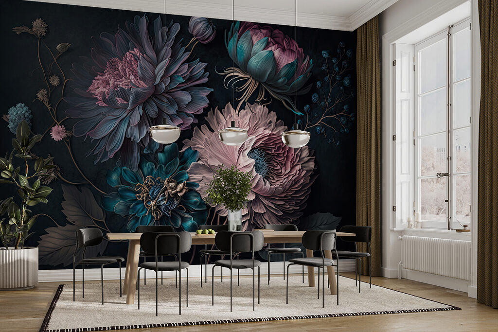 Roze bloei op donkerblauw — interieur 7