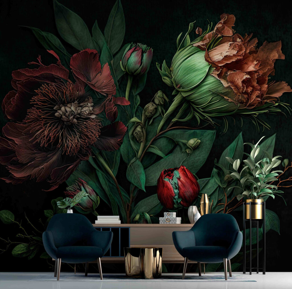 Elegante bloemen met rijke texturen in een interieur
