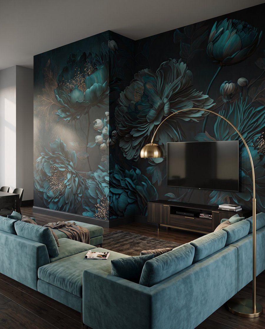 Bloemen in nachtelijk turkoois — interieur 4
