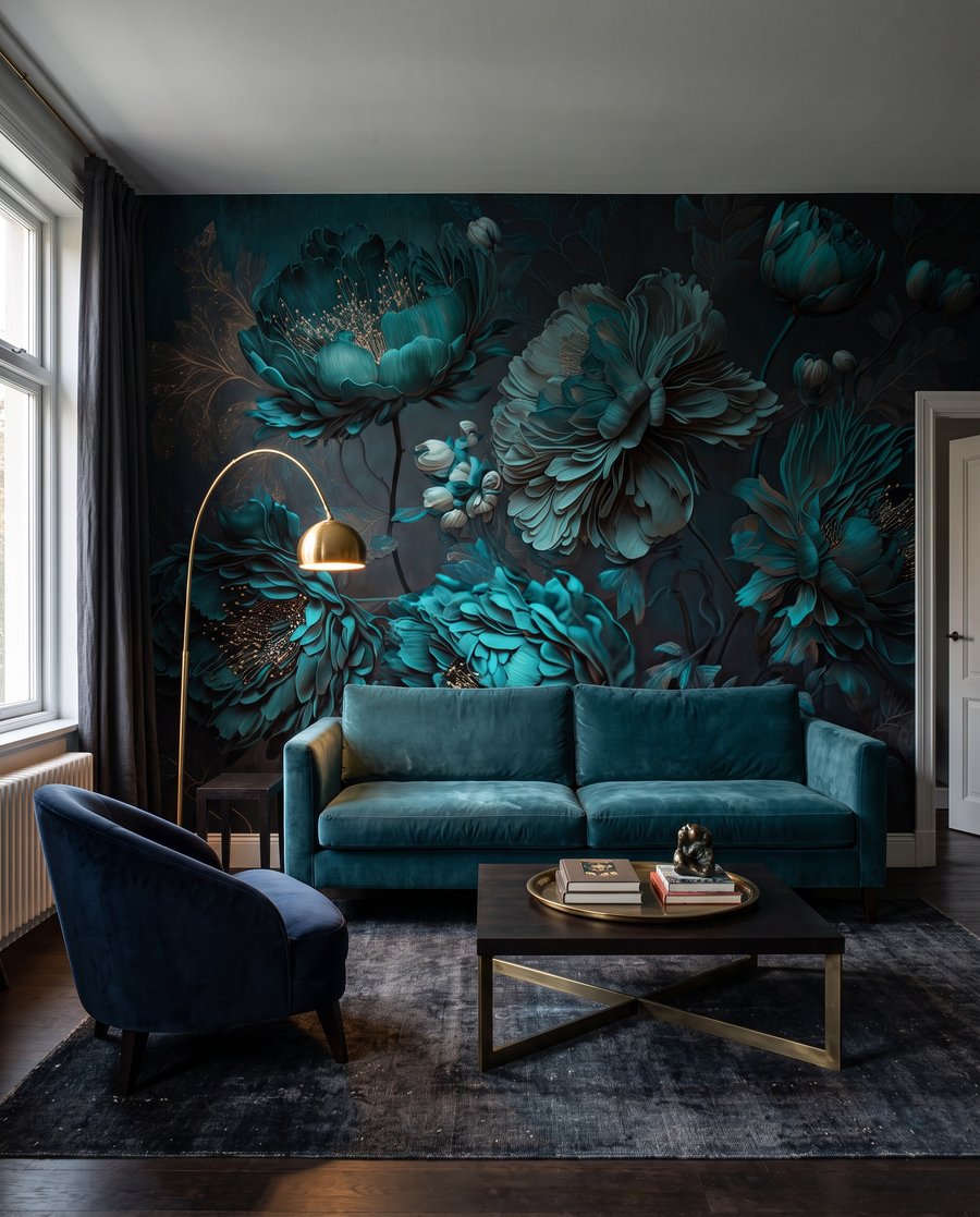 Bloemen in nachtelijk turkoois — interieur 5