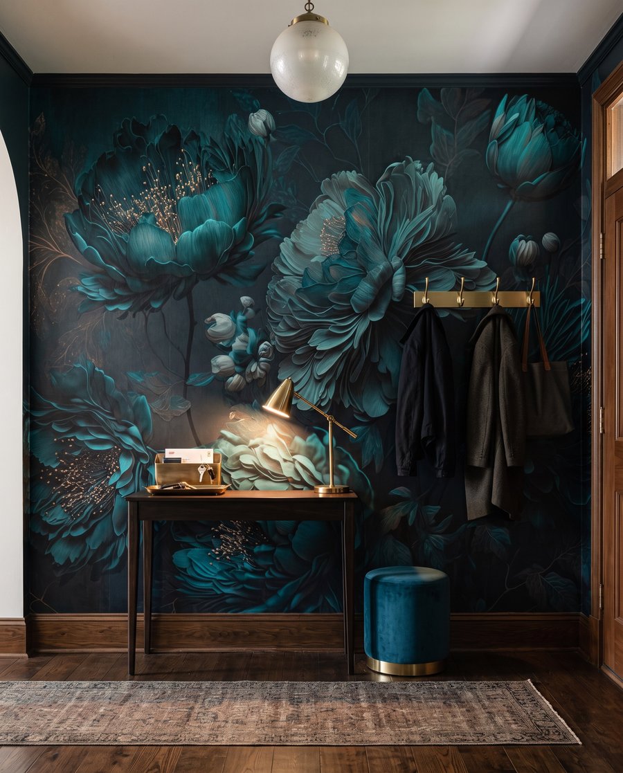 Donkere bloemen in diepe tinten in een interieur