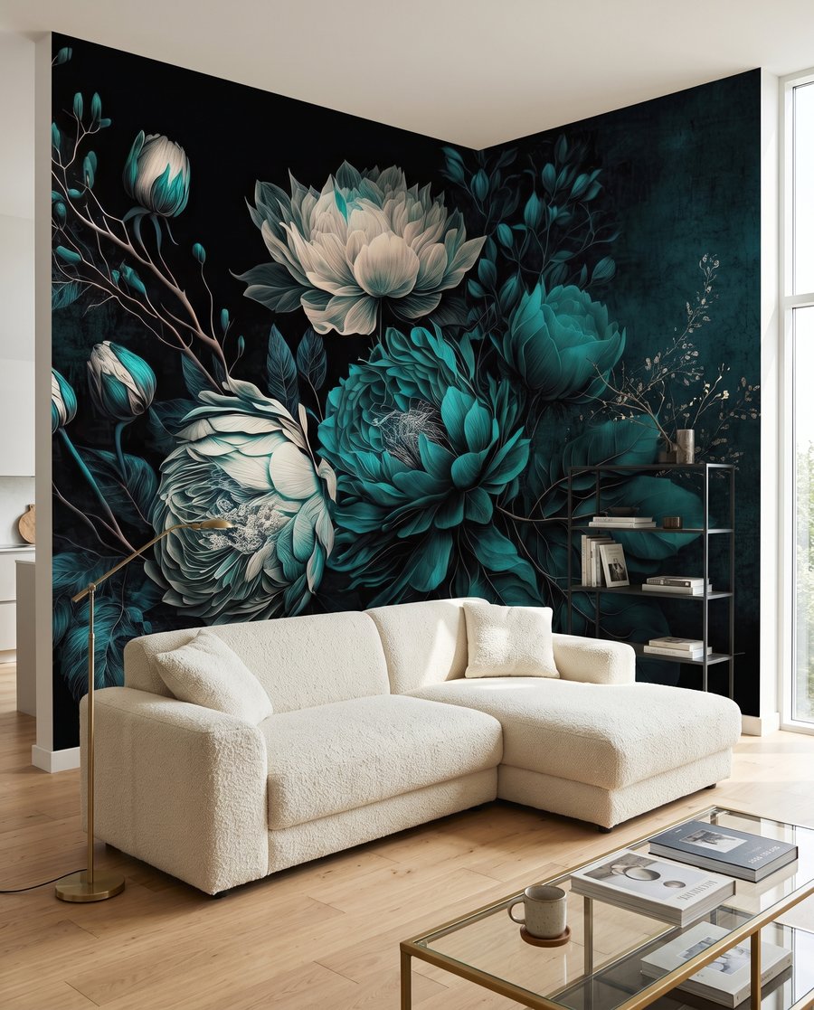 Een boeket uit watergroen in een interieur