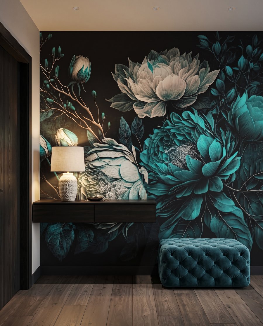 Een boeket uit watergroen in een interieur