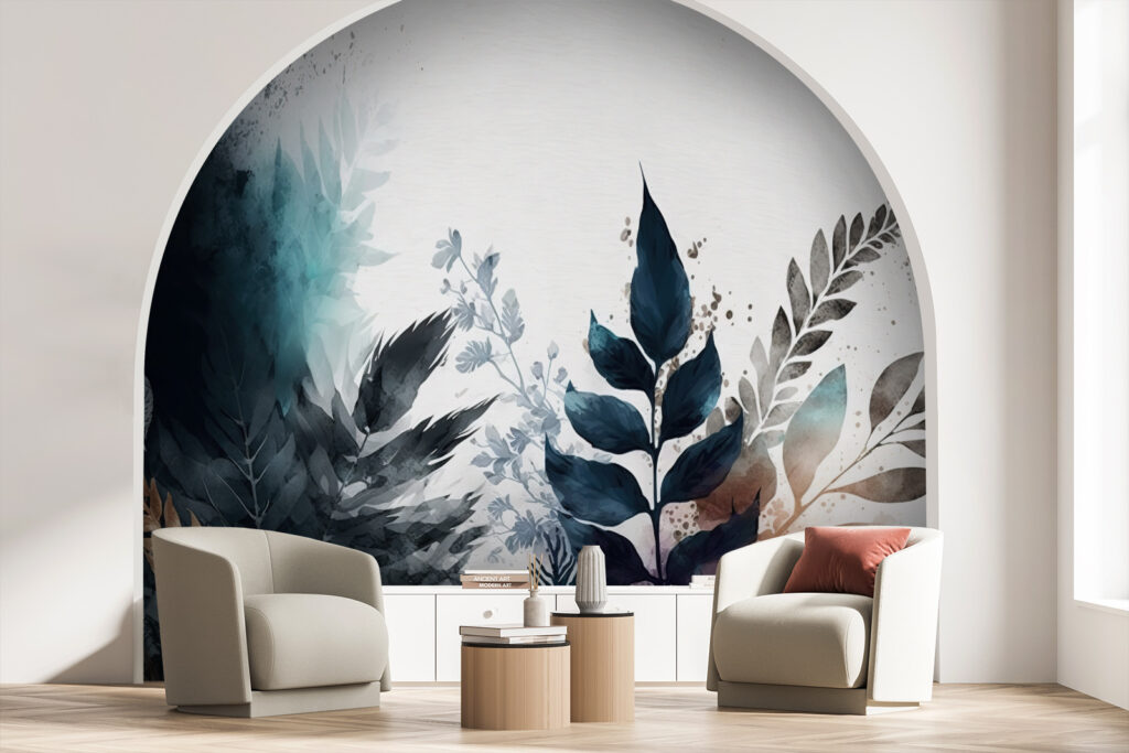 Bladtakken in diepblauwe aquarel — interieur 2