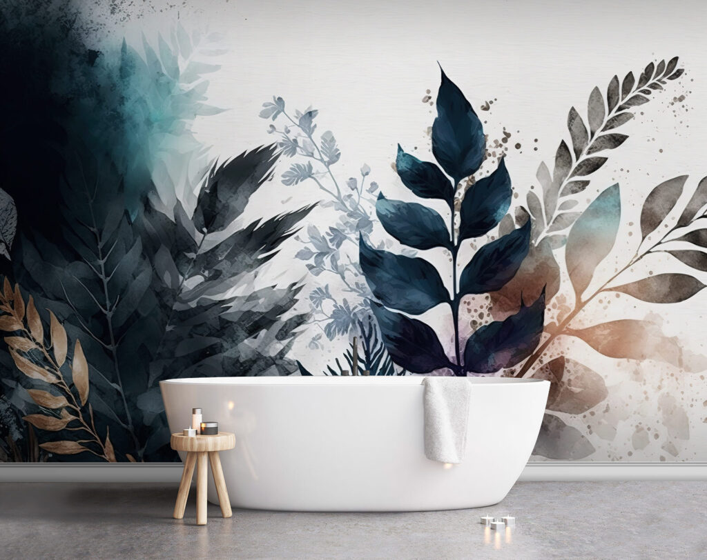 Bladtakken in diepblauwe aquarel — interieur 1