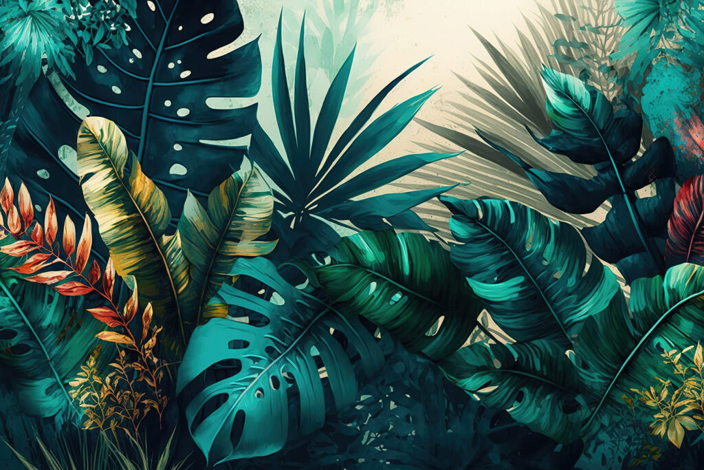 Tropische planten vangen licht — volledig ontwerp