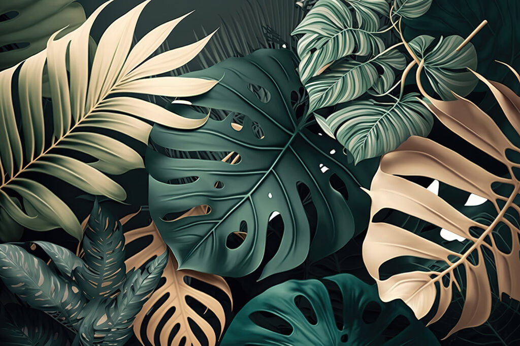 Brede bladeren, groen, goud — volledig ontwerp