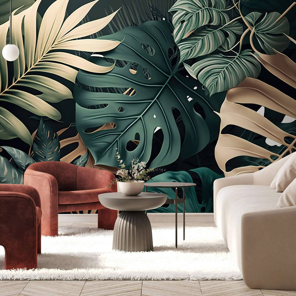 Brede bladeren, groen, goud — interieur 4