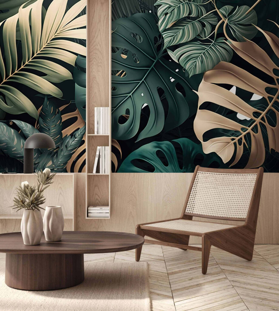Brede bladeren, groen, goud — interieur 2