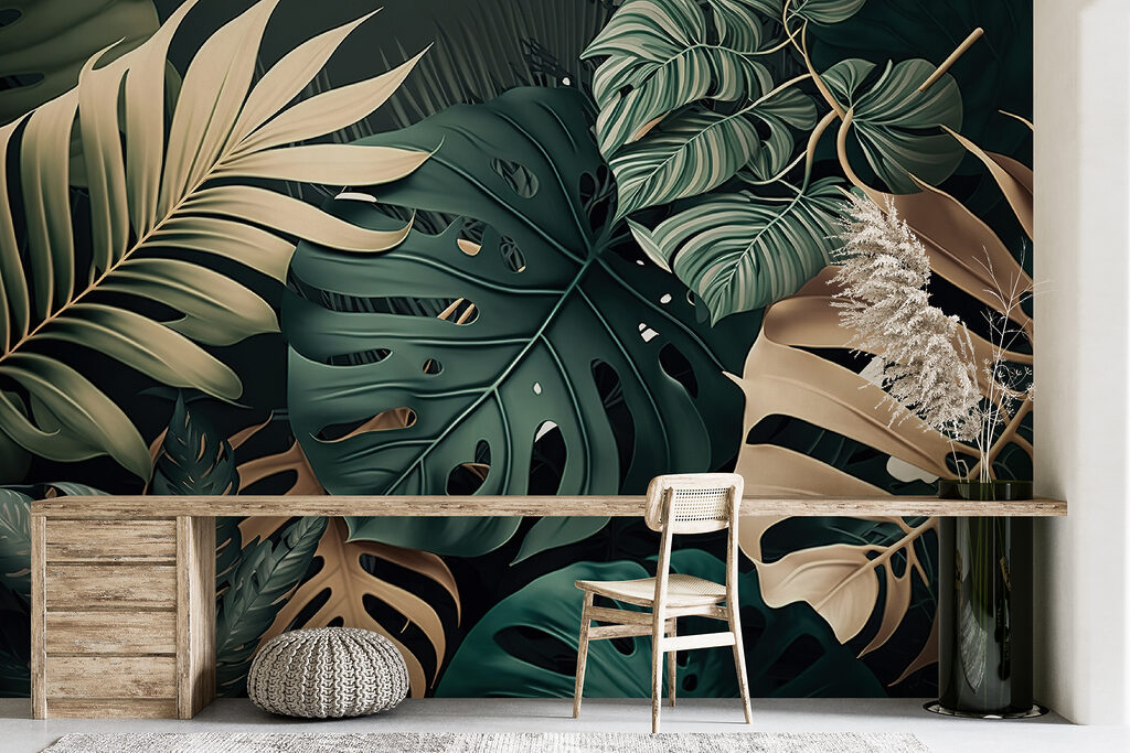 Brede bladeren, groen, goud — interieur 5