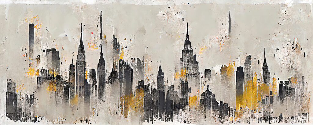 Skyline in grijsoker — volledig ontwerp