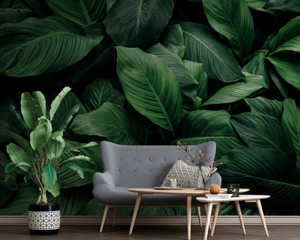 Grote groene bladeren in een interieur