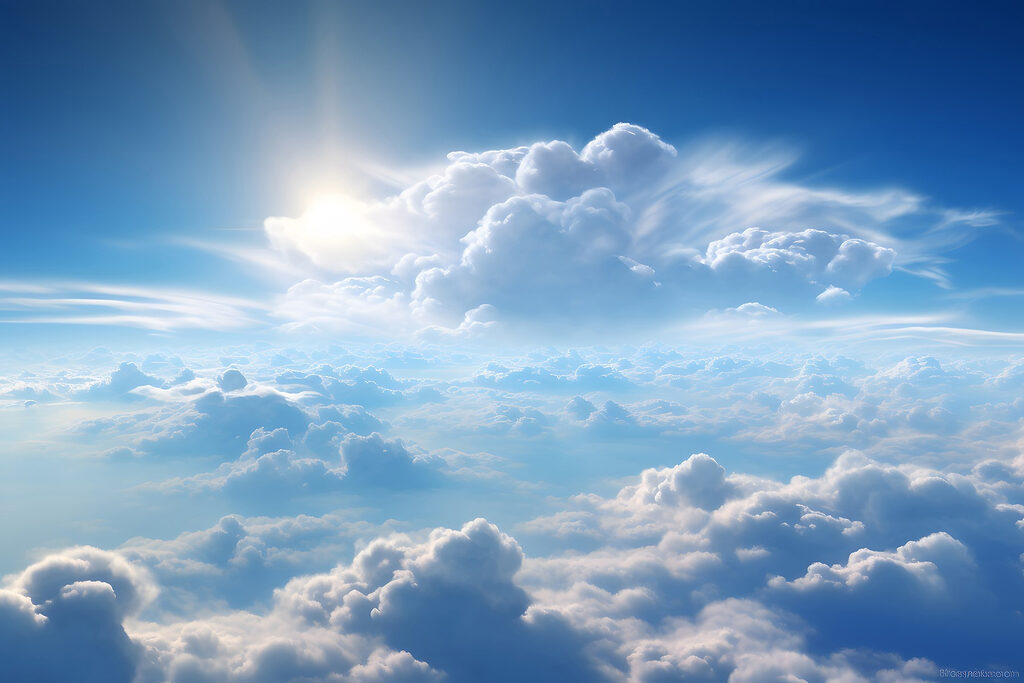 Zonlicht boven witte wolken — volledig ontwerp