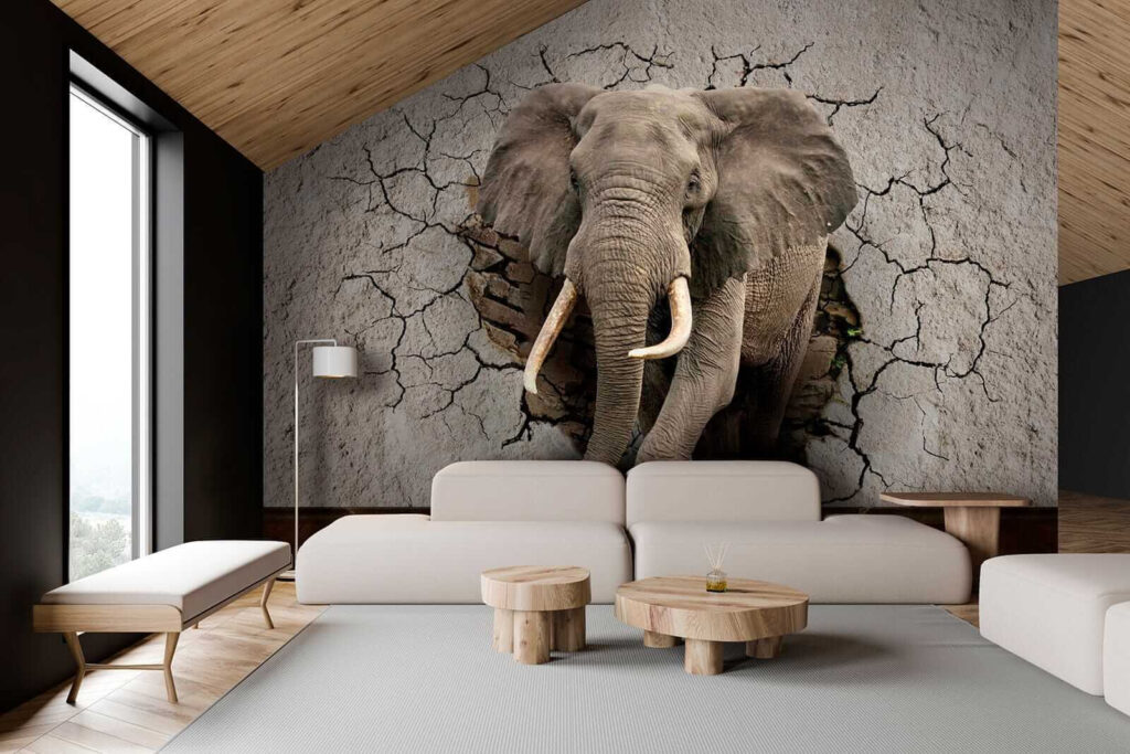 Olifant door gebarsten muur — interieur 2