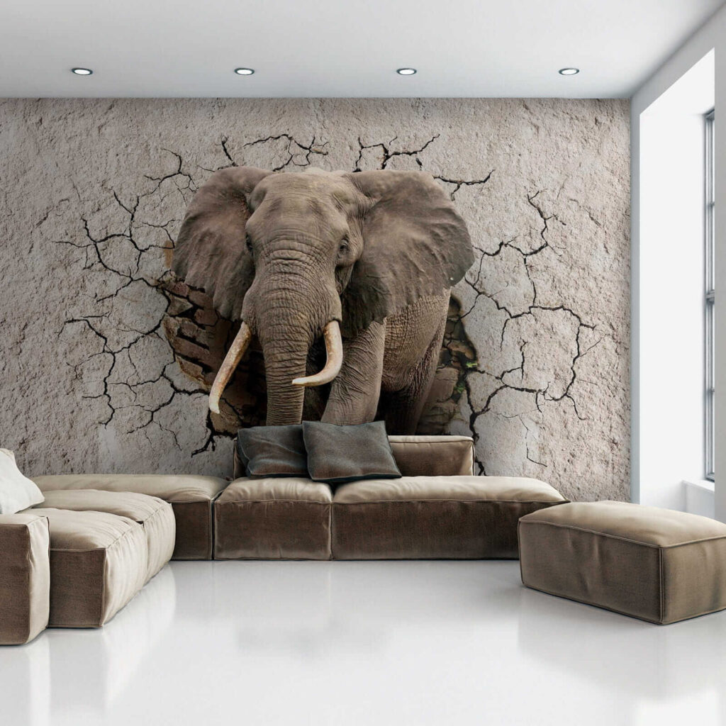 Olifant door gebarsten muur — interieur 3