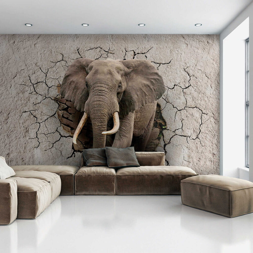 Olifant door gebarsten muur — interieur 6