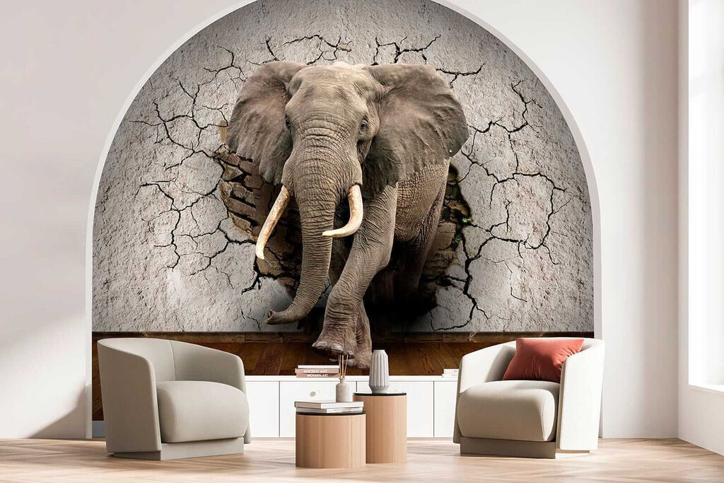 Olifant door gebarsten muur — interieur 7