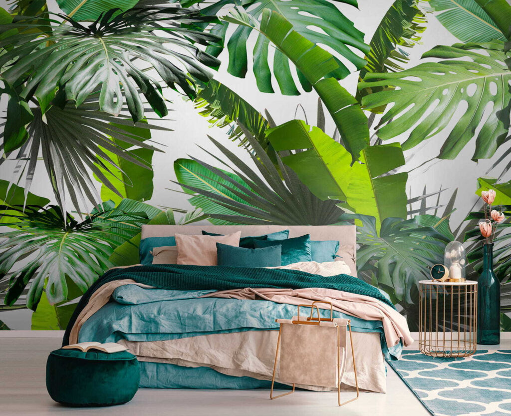 Groene junglebladeren vangen licht — interieur 1