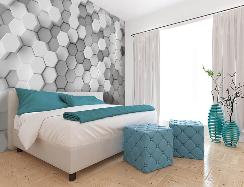 Witte zeshoeken met diepte — interieur 1