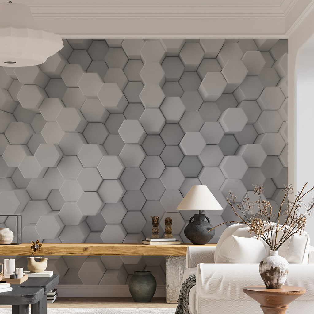 Witte zeshoeken met diepte — interieur 2