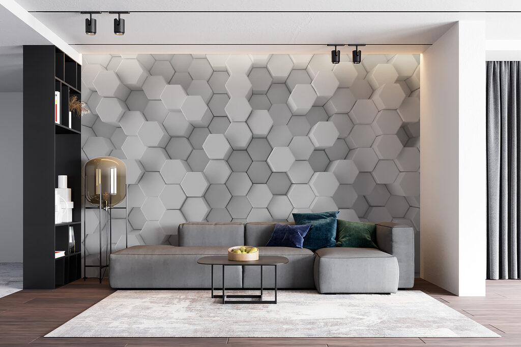 Witte zeshoeken met diepte — interieur 3