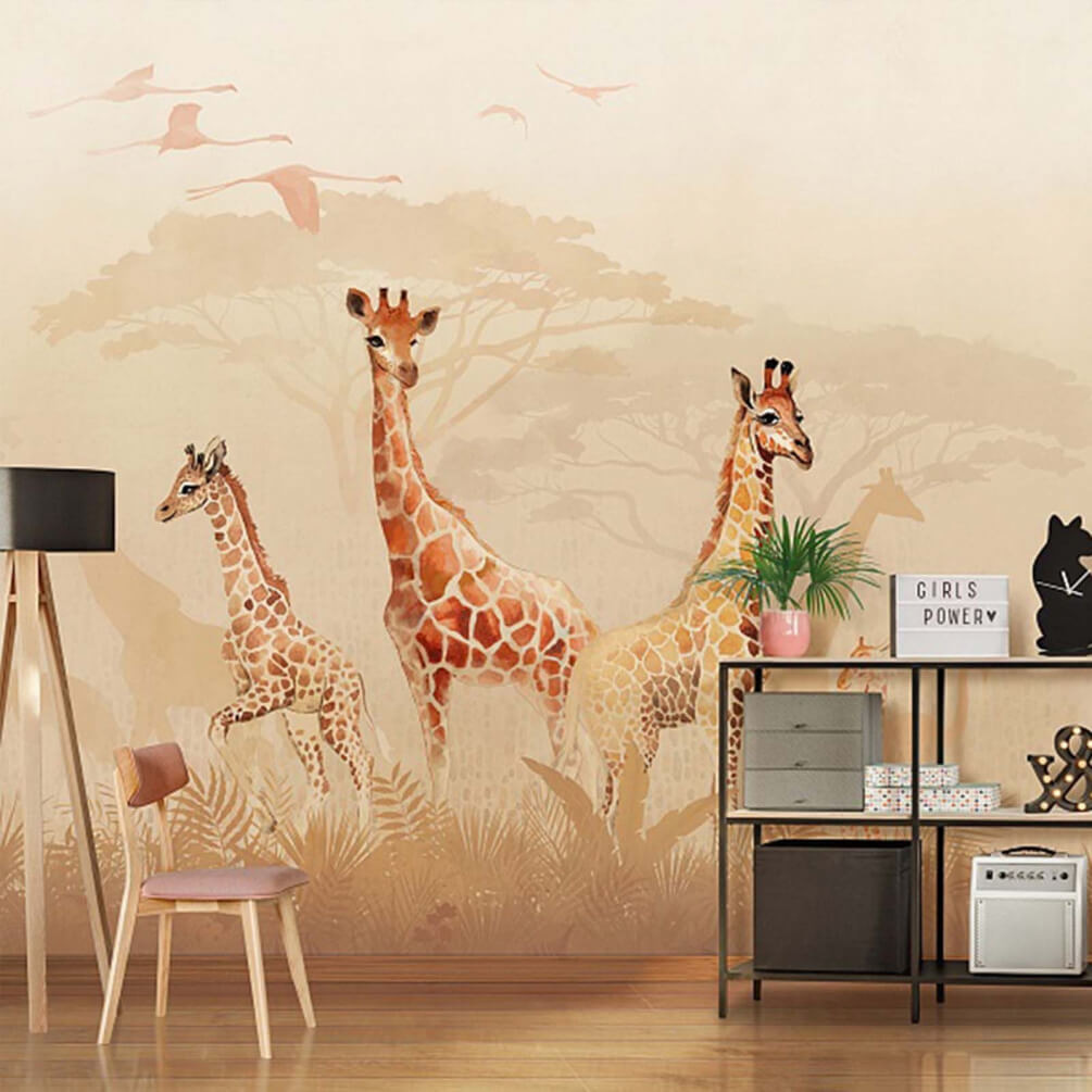 Groep giraffen in een veld in een interieur