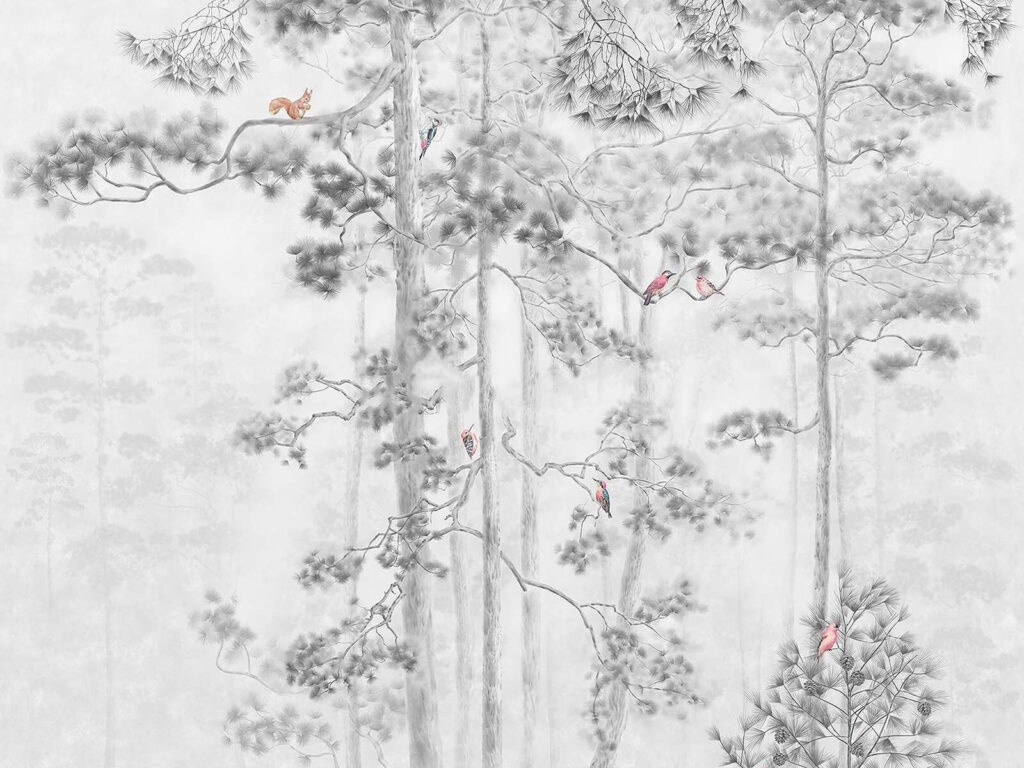 Groep vogels op bomen — volledig ontwerp