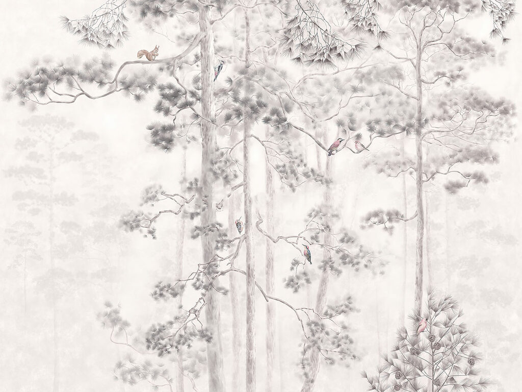 Schilderij van bomen en vogels — volledig ontwerp