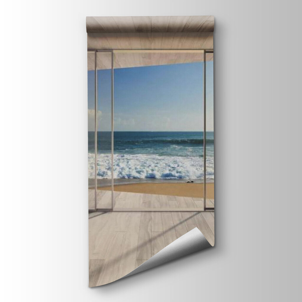 Kamer met grote glazen deuren en uitzicht op het strand — productweergave