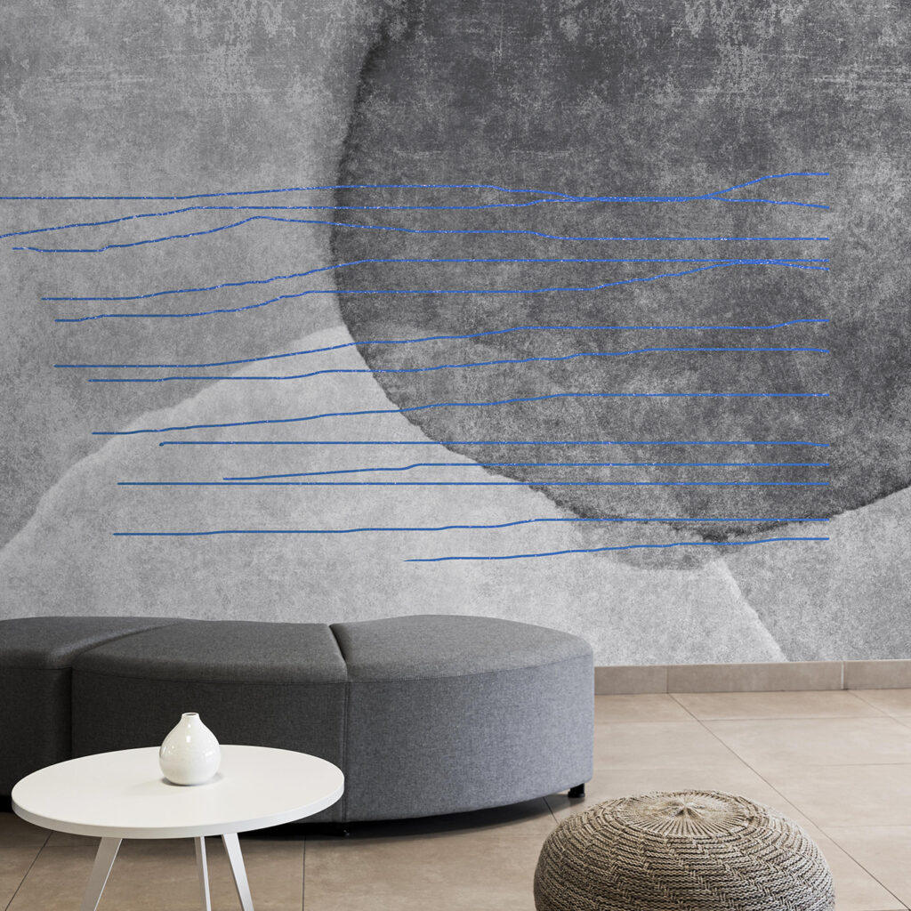 Kleurlijnen over verweerde rondingen — interieur 1