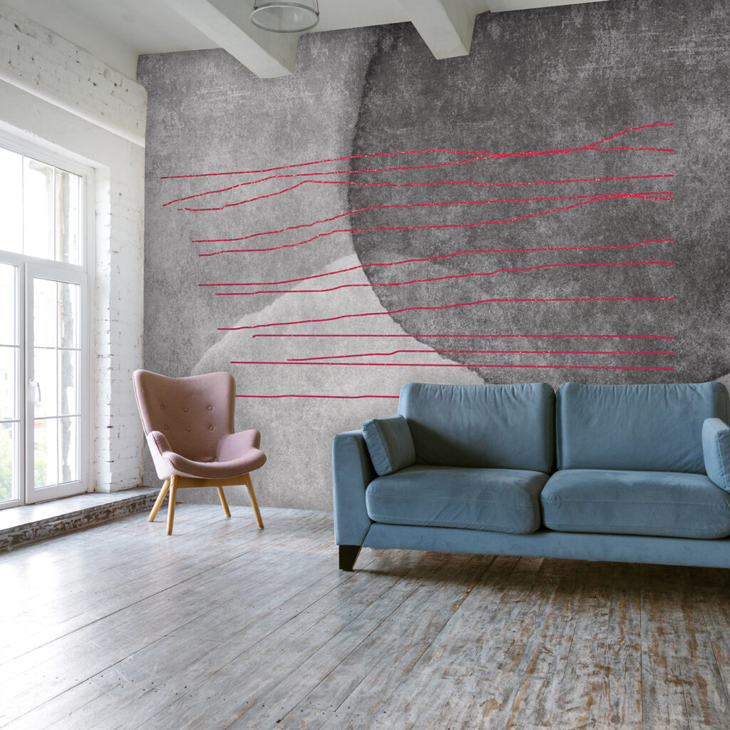 Kleurlijnen over verweerde rondingen — interieur 1