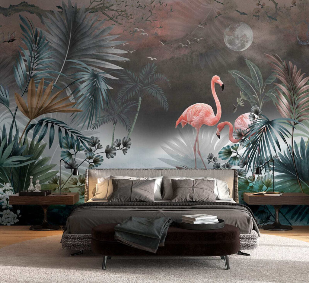 Flamingo's in turquoise maanmist — interieur 1