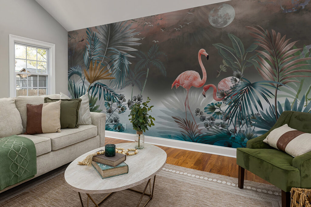 Flamingo's in turquoise maanmist — interieur 4