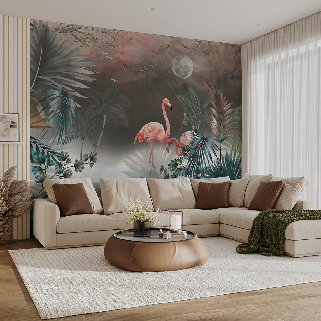 Flamingo's in turquoise maanmist — interieur 5