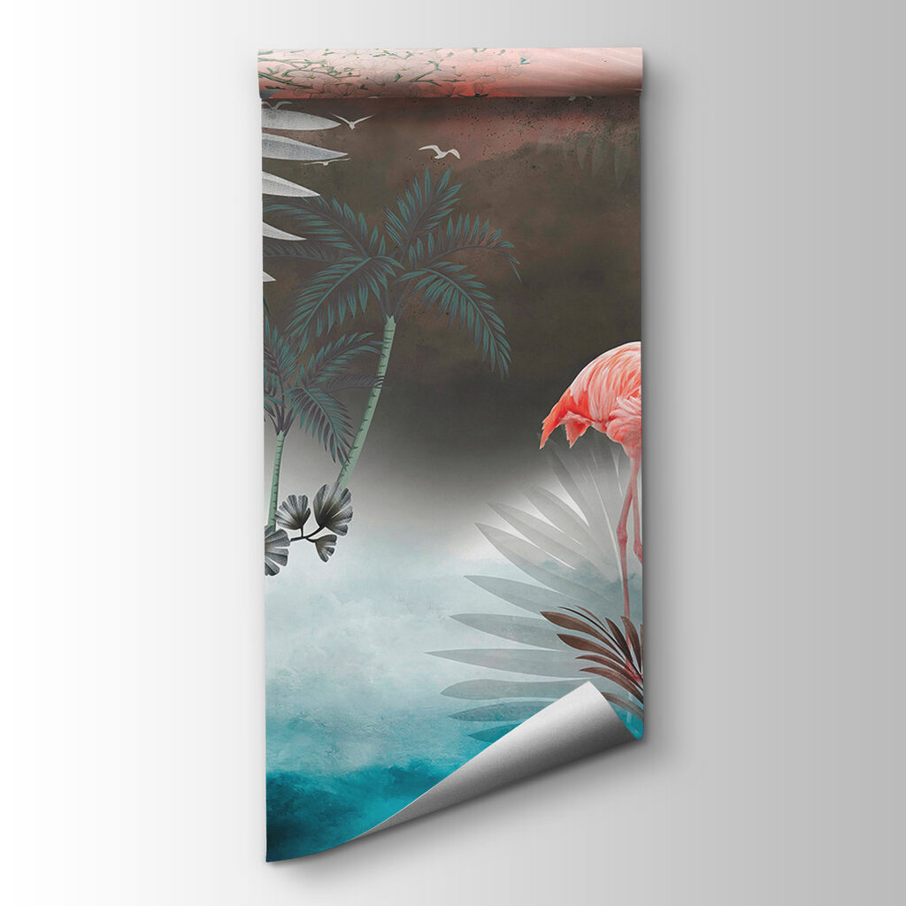 Flamingo's in turquoise maanmist — productweergave