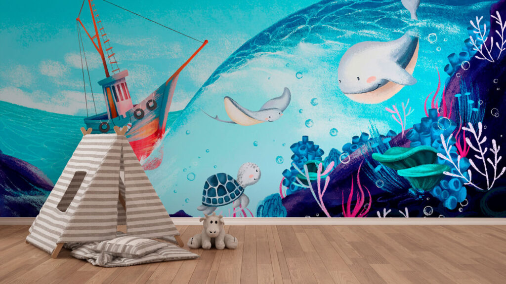 Zeilboot boven getekende zeevrienden — interieur 2