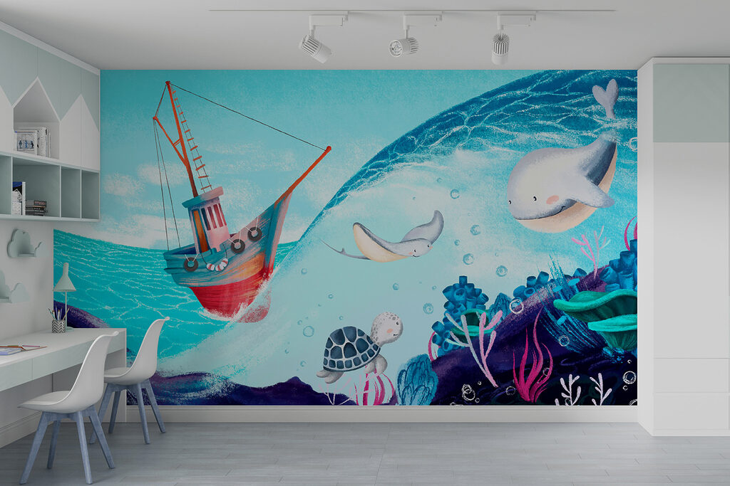 Zeilboot boven getekende zeevrienden — interieur 5